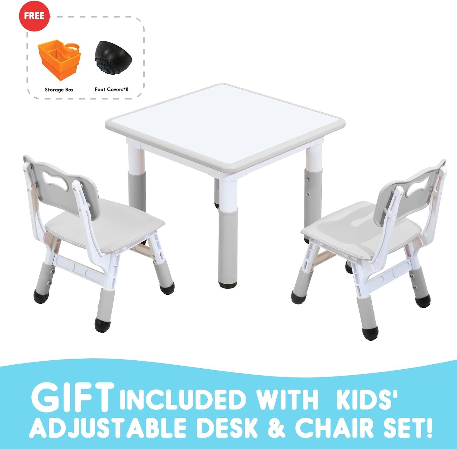 Kids Table & Chair Set with Adjustable Toddler-Safe Non-Slip Legs, Activity & Graffiti-Proof Desktop Ages 3-12