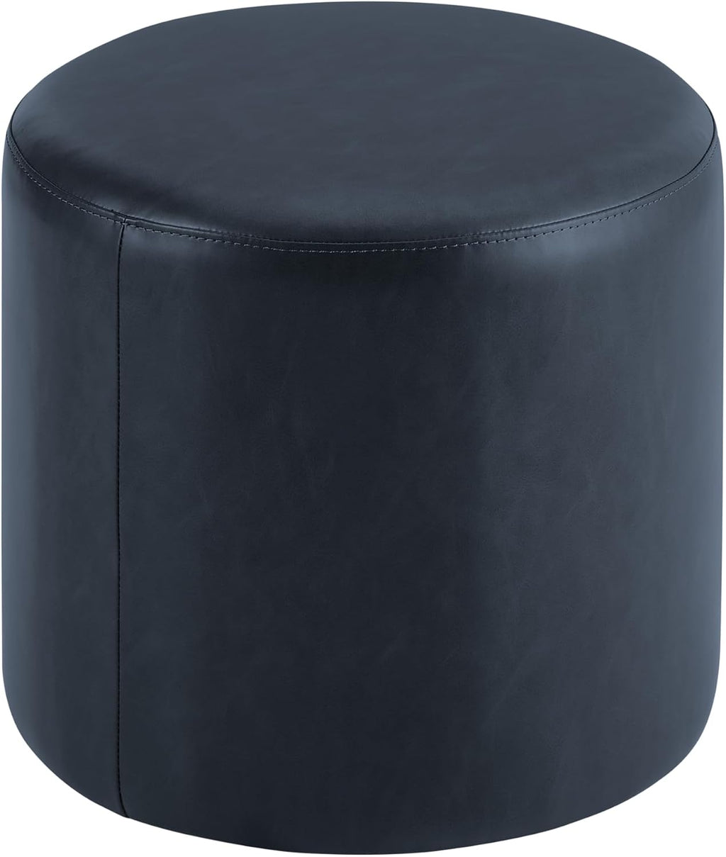 Studio Living® 19” Wentworth Ottoman Round Faux Leather Bench, Stationary Ottomans, Backless Chair, Footrest for Living Room, Footstool Office, Bedroom, Padded Seat, Navy Blue