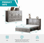 BALUS Queen Murphy Bed, Chest Murphy Bed with Built in USB Chariging Station & Storage Drawer, Solid Wood Cabinet Bed, Queen Hidden Bed for Guest/Living Room/Bedroom, No Mattress-Grey