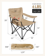 MOBI GARDEN Portable Camping Chair for Adults, Cushion Seat & Back Quad Chair with 2 Cup Holder and Mesh Back Pocket, Carry Bag Included, Black