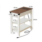 Drefure Sofa Side Table Set of 2 with Charging Station, Narrow End Tables with Storage Drawer for Living Room, Couch Side, Small Spaces, Apartment or Dorm, White Skinny Accent Table with USB Ports