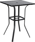 Crownland Patio Bar High 39” Table Metal Frame Outdoor Bar Bistro Table, Slatted Table Top with 1.57" Umbrella Hole, Classic Black