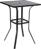 Crownland Patio Bar High 39” Table Metal Frame Outdoor Bar Bistro Table, Slatted Table Top with 1.57" Umbrella Hole, Classic Black