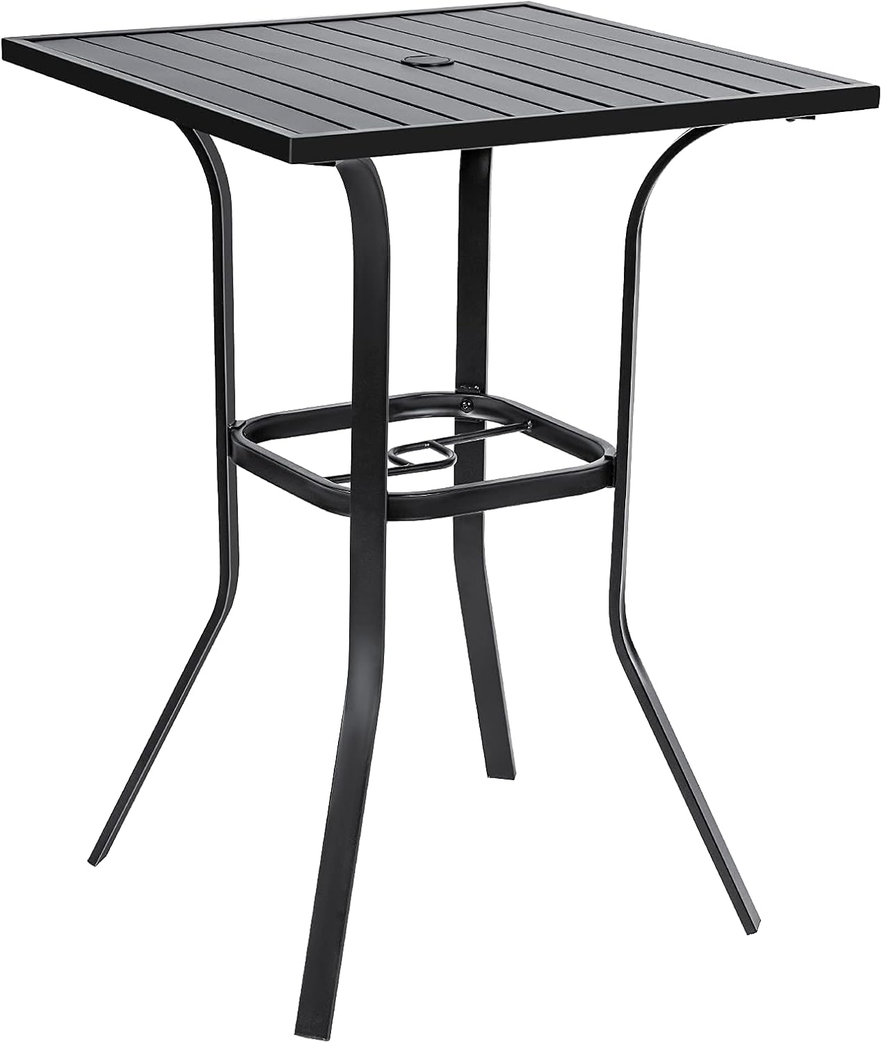 Crownland Patio Bar High 39” Table Metal Frame Outdoor Bar Bistro Table, Slatted Table Top with 1.57" Umbrella Hole, Classic Black