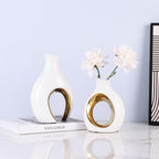 Ceramic Vase Set of 2 for Home Decor, White and Gold Abstract Intertwined Sculptural Vases, Decorative Pottery Centerpiece for Living Room, Dining Table or Entryway, Minimalist Art Decor Gift