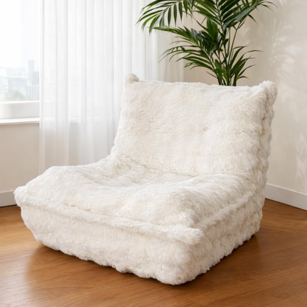 Bean Bag Chairs with Filler Faux Fur Fireside Beanbags Lazy Sofa for Memory Foam BeanBag Chair Bean Bag Sofa for Bedroom, Living Room, Office and Home (White)