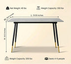 51.18" Rectangular Dining Table, Faux Marble Top Kitchen Table with Metal Frame & Adjustable Feet, Modern Waterproof Scratch-Resistant Table for Dining Room, Living Room & Home Office, Gray White