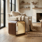 Michael Amini Houston Brown Walnut End Table Solid and Manufactured Wood Birch Wood Species Single Piece Sturdy Contemporary Accent Furniture for Living Room