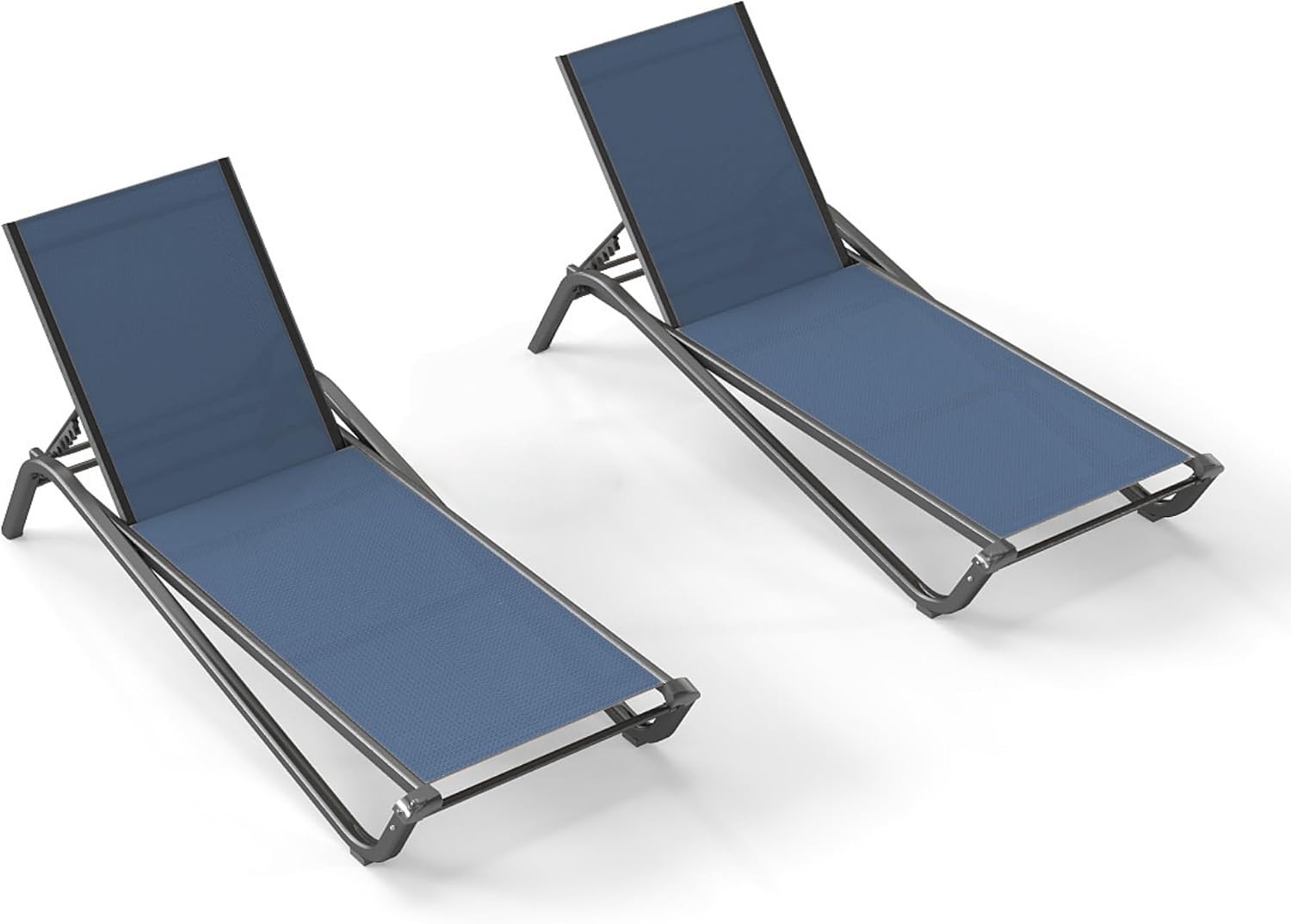 Kingdura Chaise Lounge Chairs Set of 2 for Pool, Aluminum Outdoor Lounge Chairs with 5 Positions Recliner, Lightweight Pool Lounger Lounge Chairs for Outside Patio Deck Poolside (Navy Blue, 2 Chair)