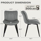 Velvet Dining Chairs Set of 2, Modern Upholstered Kitchen and Dining Room Chair with Ergonomic Back, Mid Century Armless Accent Side Chair with Metal Legs for Vanity Living Room Reception, Grey