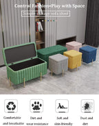 Beautify Green Velvet Footstool Pouffe Storage Stool Ottoman Cube Footrest Square Chest with Gold Legs for Bedroom, Dressing Table（Size : 45x45x42cm） (Color : Pink, Size : 45x45x42cm)