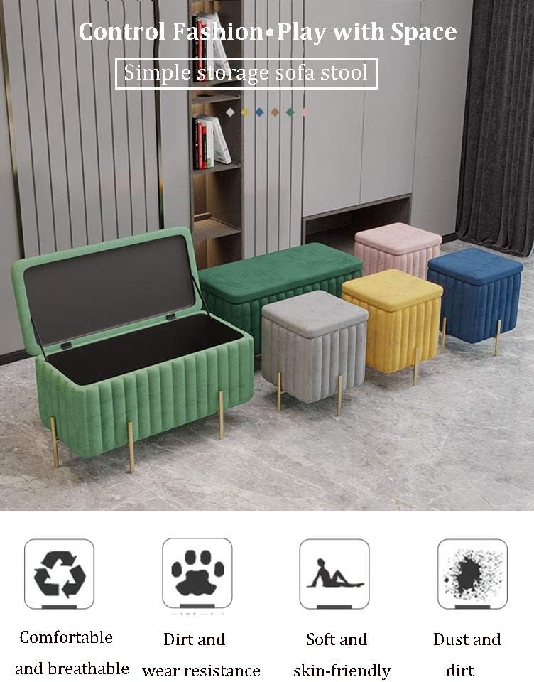 Beautify Green Velvet Footstool Pouffe Storage Stool Ottoman Cube Footrest Square Chest with Gold Legs for Bedroom, Dressing Table（Size : 45x45x42cm） (Color : Pink, Size : 45x45x42cm)