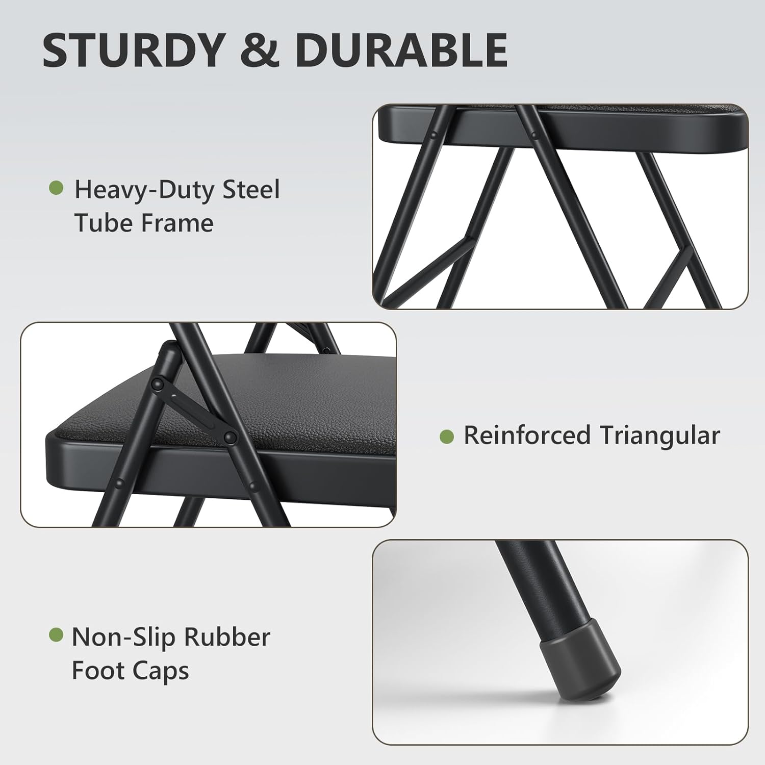 Folding Chair 4 Pack, Comfy PU Leather Padded Folding Chairs for Outside and Indoor, Heavy Duty Portable Foldable Metal Commercial Seat for Home Office, Dorm, Party, Backyard, Lawn, Patio