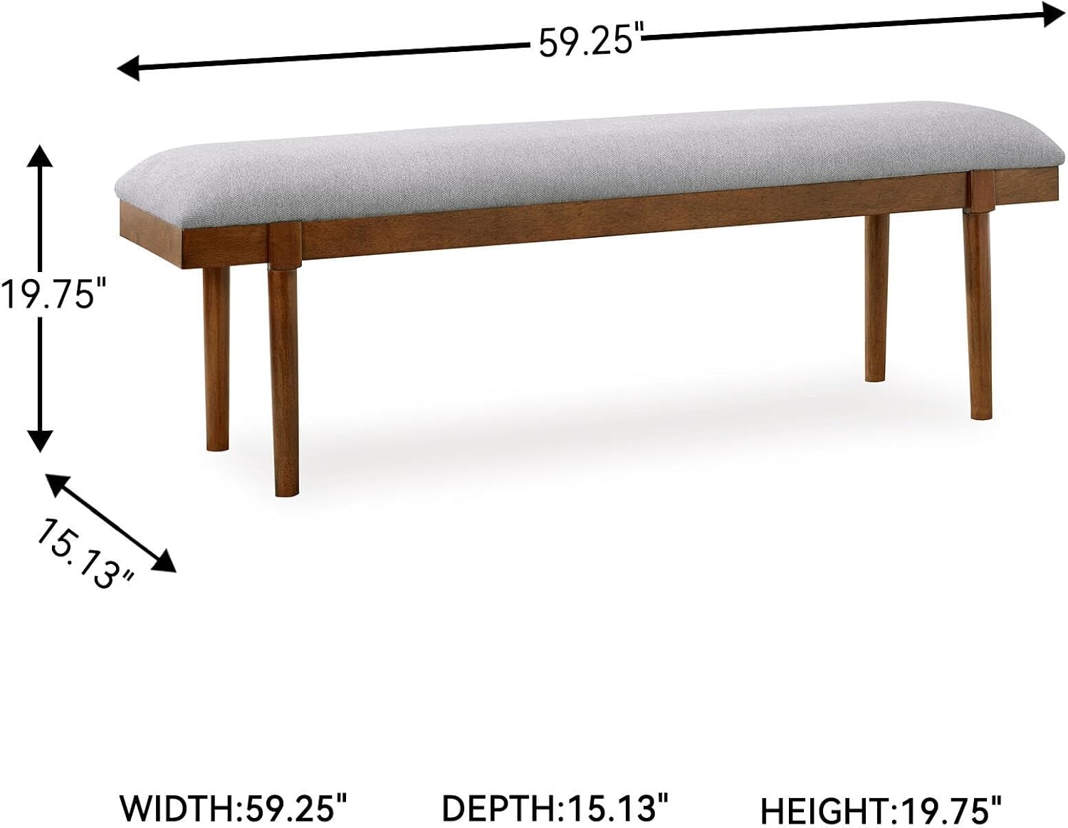 Signature Design by Ashley Lyncott 59" Upholstered Solid Wood Frame Dining Bench, Gray/Brown
