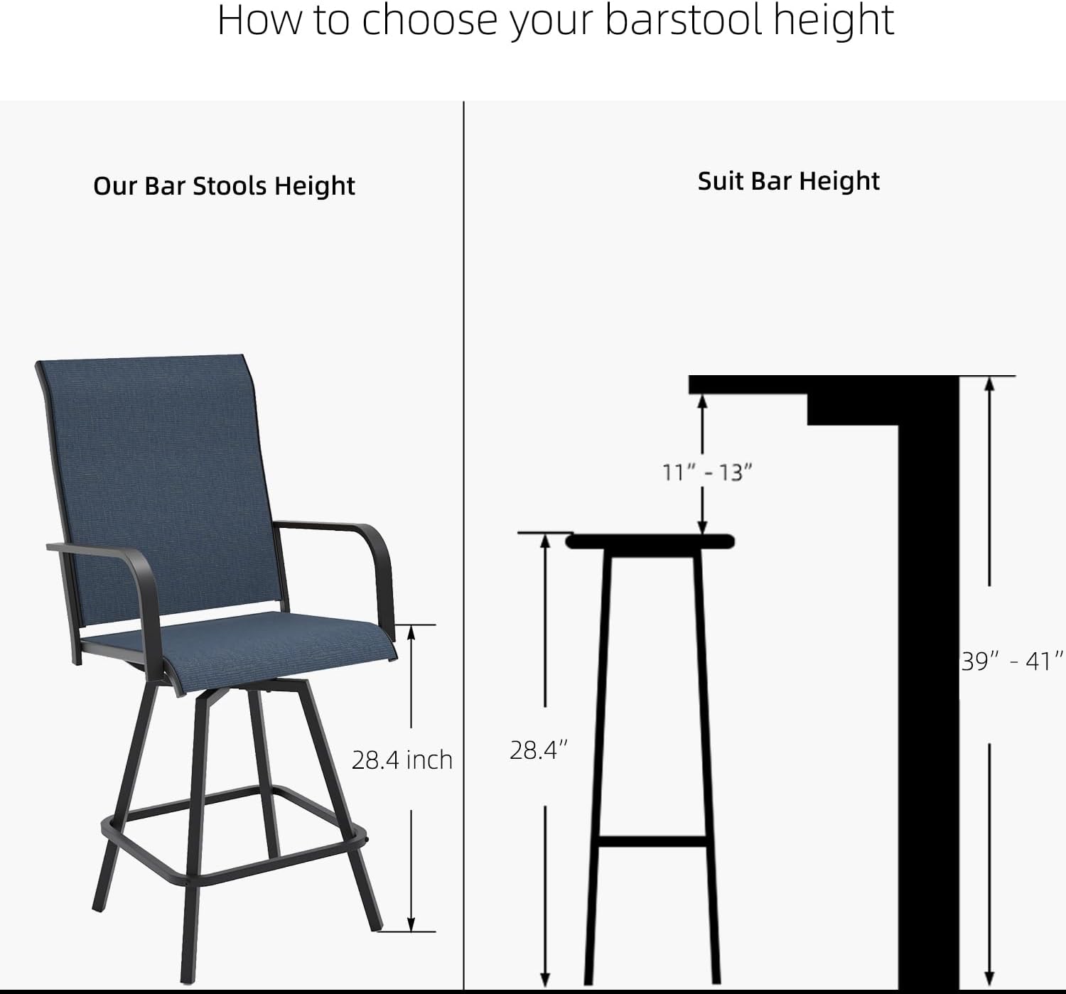 Outdoor Bar Stools Set of 2, 28.4" Pub Height Tall Patio Chairs, All-Weather 360° Swivel Patio Barstools for Outside Garden Poolside Yard, Blue