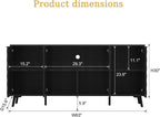 63" Fluted Sideboard Buffet Cabinet with Storage, Diamond Shaped Relief Storage Cabinet with 4 Doors and Adjustable Shelves for Living Room, Entryway, Hallway (Black)