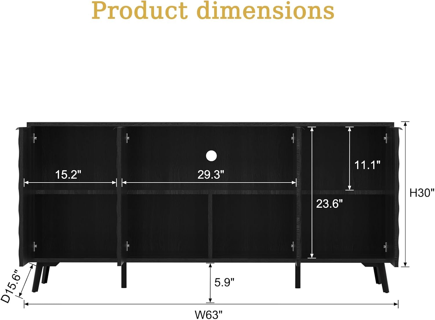 63" Fluted Sideboard Buffet Cabinet with Storage, Diamond Shaped Relief Storage Cabinet with 4 Doors and Adjustable Shelves for Living Room, Entryway, Hallway (Black)
