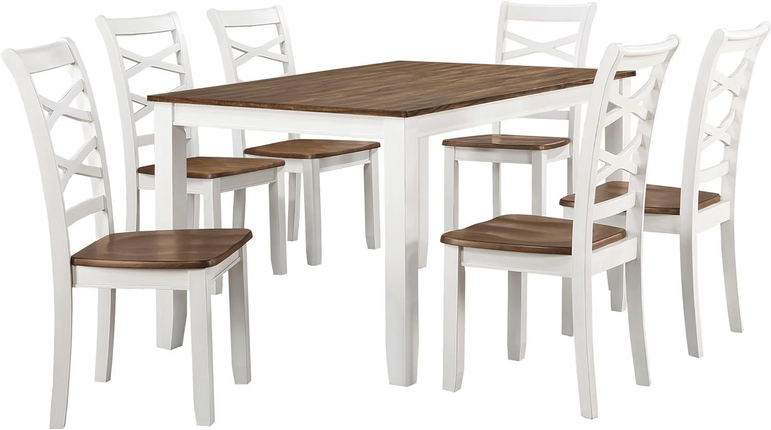 Lexicon Dining Table Set for 6 with Chairs, Wood 7 Piece Farmhouse Dining Room Table and Chairs Set of 6, Cross Back, Easy Assembly Seater for Indoor Home, Dinner, Kitchen, Cherry/White