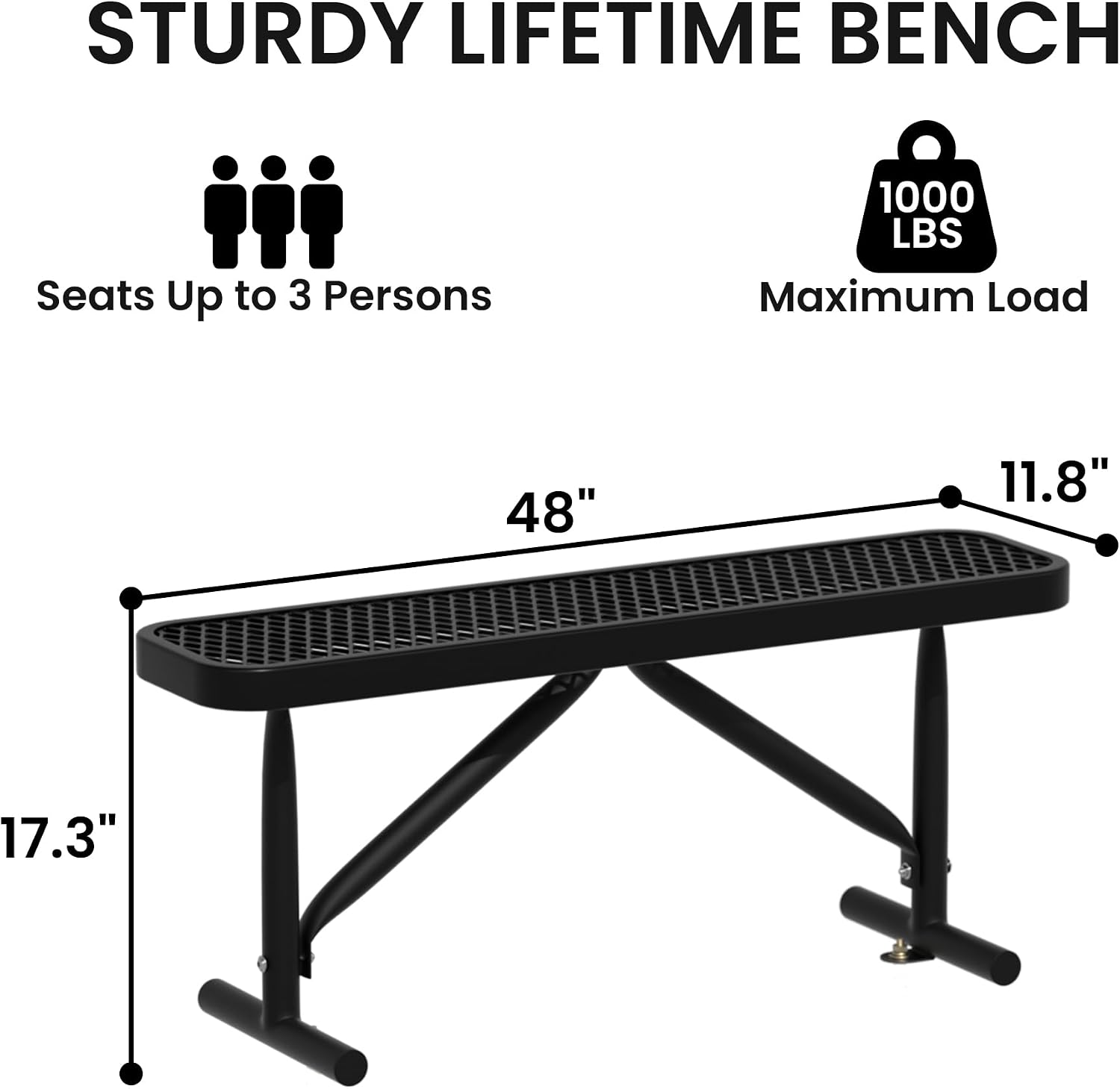 4FT Metal Park Bench for Outside, Heavy-Duty Outdoor Bench with Thermoplastic-Coated, Weatherproof Steel Mesh Bench for Parks, Gardens, Patios, Stores, Black