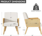 Nebuaegis Accent Chair with Rattan Arms, Living Room Chairs with Wood Legs, Modern Armchair for Bedroom, Lounge Chair Indoor for Reading Room Kitchen Beige