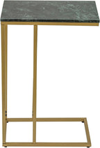 C Shape Table for Sofa with Green Marble Top | Decorative Side Table | End Table for Living Room | Gold Metal Frame | 16.25x9.5x24.75