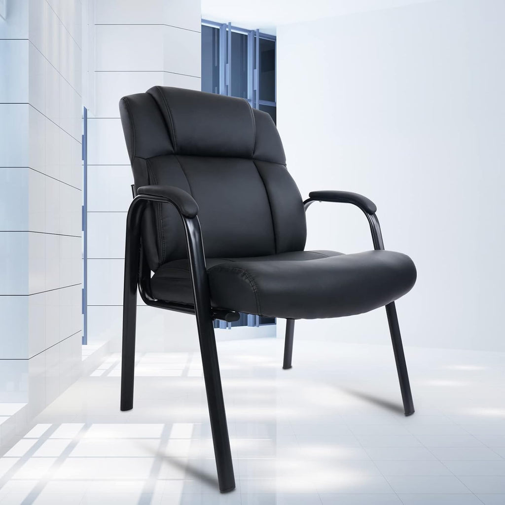 CLATINA Big Tall 500 LBS Wide Guest Chair Heavy Duty, Leather Side Reception Chairs with Padded Armrest No Wheels, Executive Office Desk Chair for Meeting Conference Waiting Room Home, Black 6 Pack