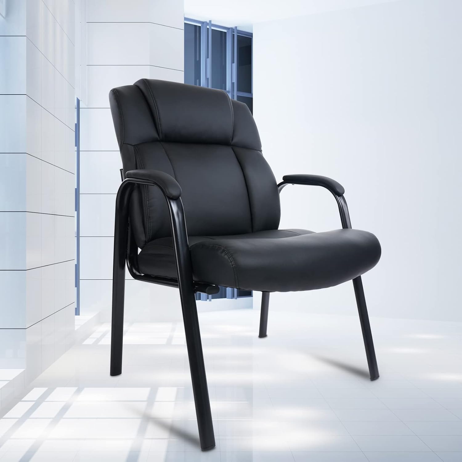 CLATINA Big Tall 500 LBS Wide Guest Chair Heavy Duty, Leather Side Reception Chairs with Padded Armrest No Wheels, Executive Office Desk Chair for Meeting Conference Waiting Room Home, Black 6 Pack