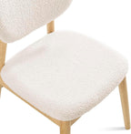 Wooden Dining Chairs Set of 4, Farmhouse Boucle Upholstered Kitchen Chairs, White