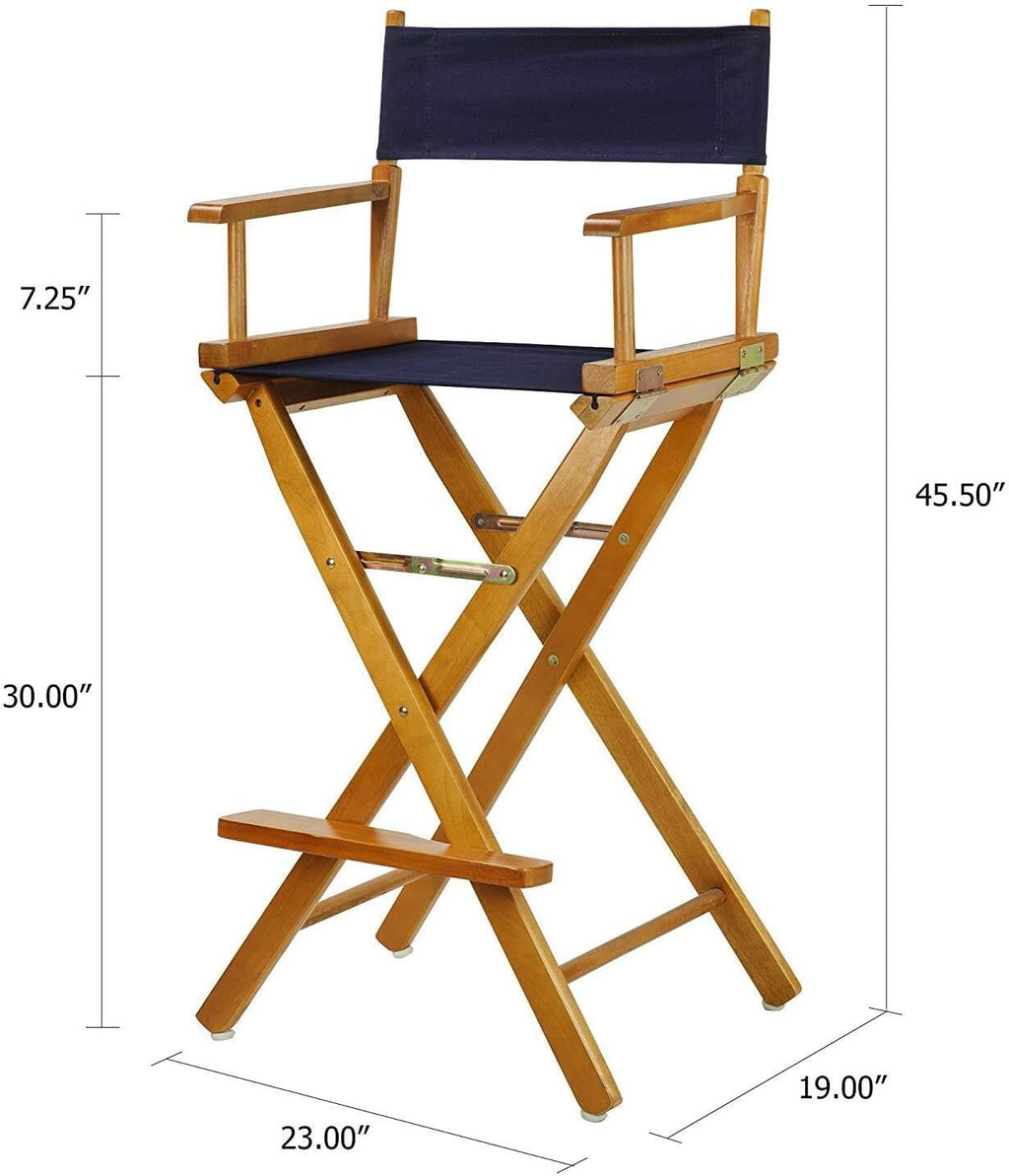 HomeStock Director's Chair with Built-in Armrests and Foldable Design for Easy Storage, Lightweight Durable Frame Perfect for Indoor or Outdoor Seating Navy blue/30-Inch Honey Oak Frame