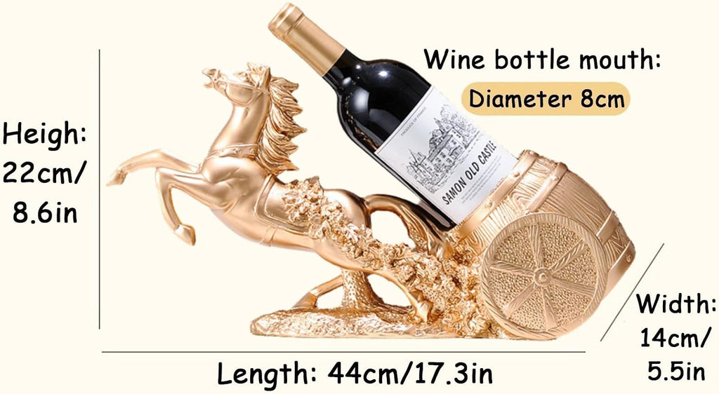 Horse Wine Bottle Holder,Decorative Wine Bottle Display,17.3x8.6x5.5in,Gold | Resin Sculpture Wine Racks Figurines for Kitchen/Cellar/Bar Decor Organizer,Year of the Horse 2026 Gifts for Housewarming