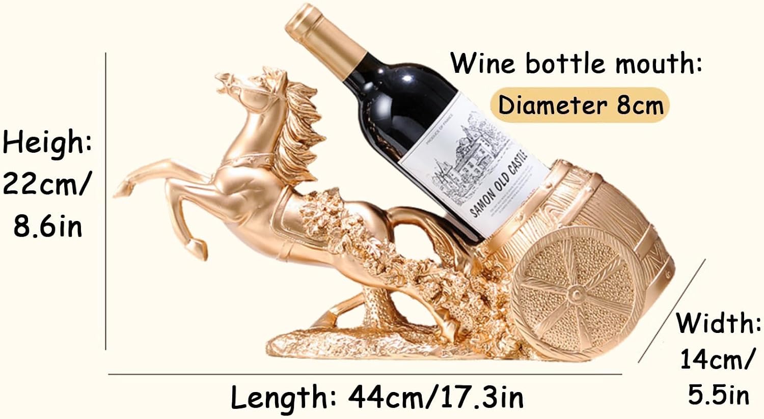 Horse Wine Bottle Holder,Decorative Wine Bottle Display,17.3x8.6x5.5in,Gold | Resin Sculpture Wine Racks Figurines for Kitchen/Cellar/Bar Decor Organizer,Year of the Horse 2026 Gifts for Housewarming