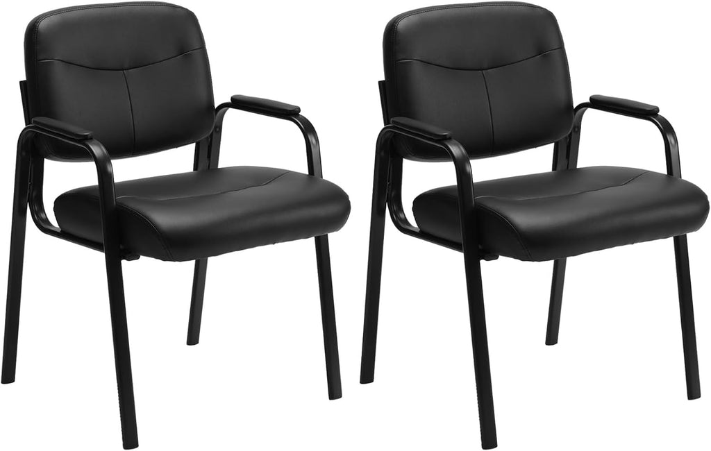 Sweetcrispy Office Reception Guest Waiting Room Chairs, Leather Stationary Chair No Wheels with Padded Arms for Elderly Desk Conference Room Lobby, 1 Pack, Inky