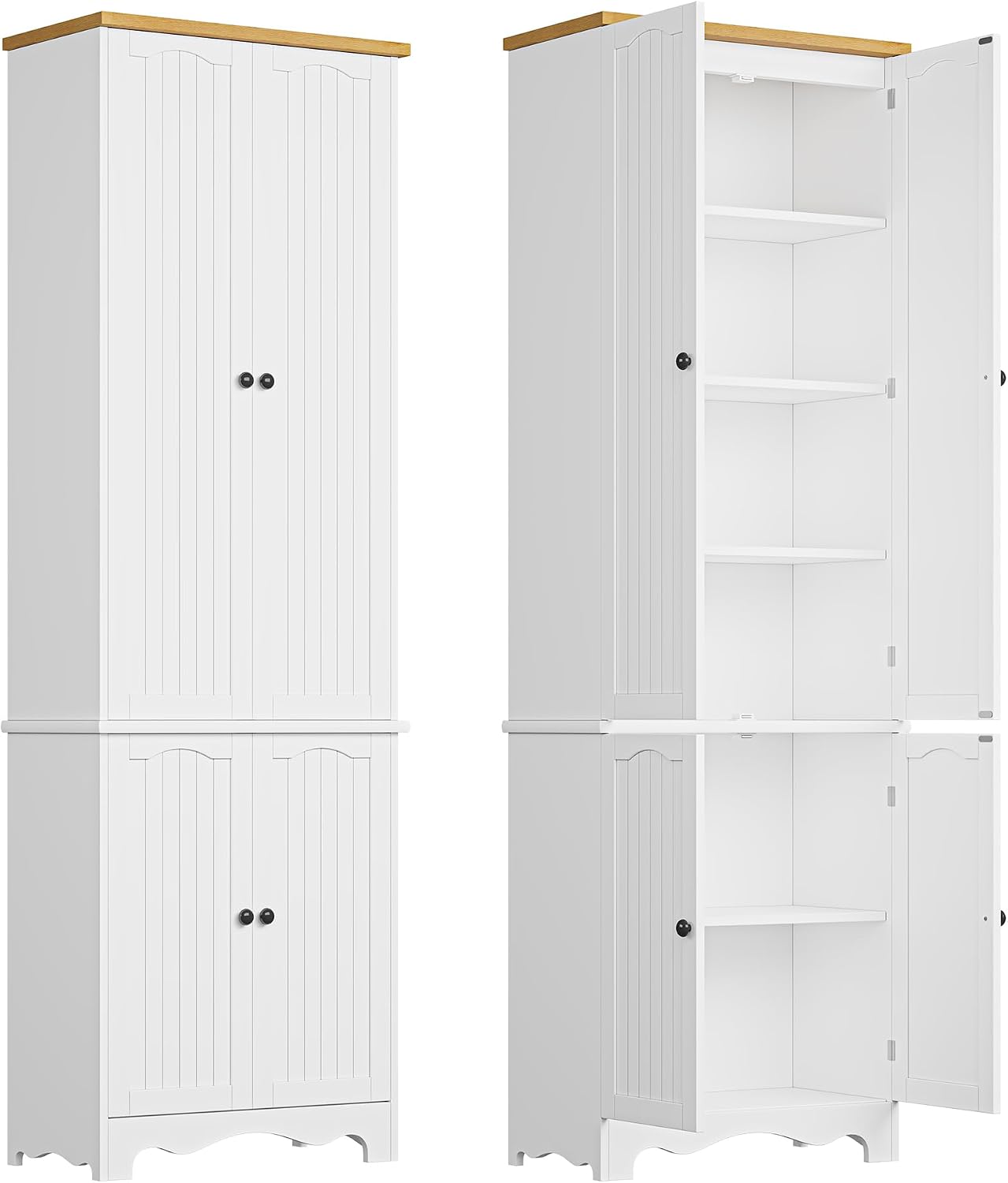 72'' Tall Kitchen Pantry Cabinet, Kitchen Storage Cabinets with 4 Doors and 5 Shelves, Wooden Food Pantry Farmhouse Cupboard Buffet for Dining Living Room, White