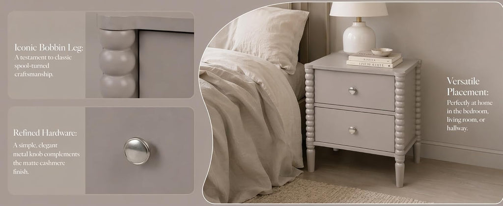2-Drawer Nightstand, Modern Bedside Table with Silver Handles, 19.69" W × 15.75" D × 21.65" H, Kashmir MDF Cabinet with Wood Legs, End Table for Bedroom Living Room