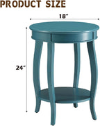 Small Accent Table with Storage, Round End Tables for Living Room, Wooden Circle Side Table for Small Spaces Bedroom Sofas Entryways, Easy to Assemble (Teal)
