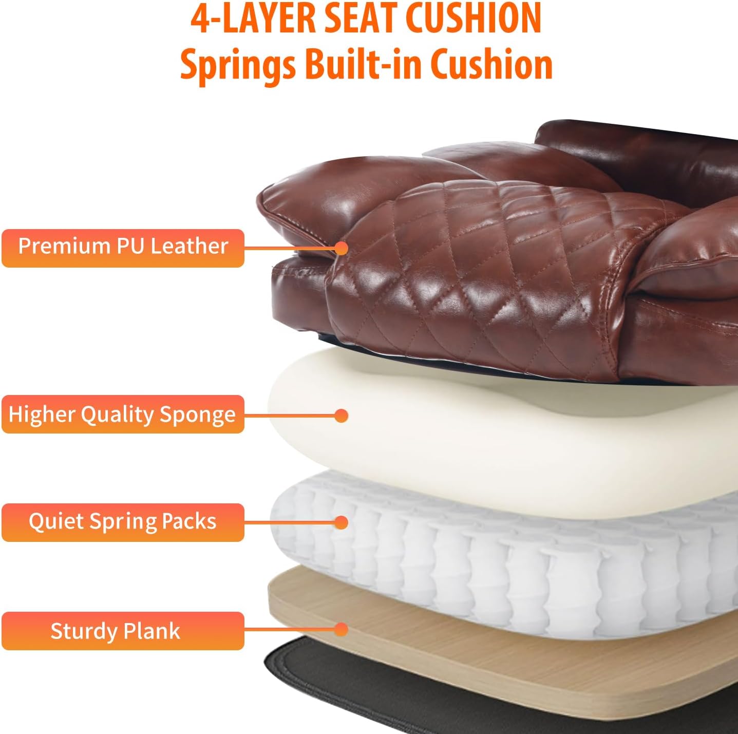 Reclining Ergonomic Executive Office Chair With Footrest, 400lbs Big Tall Recliner Desk Chairs with Lumbar Support, Heavy Duty High Back Vintage Leather Home Computer Chair with Wheels, Brown