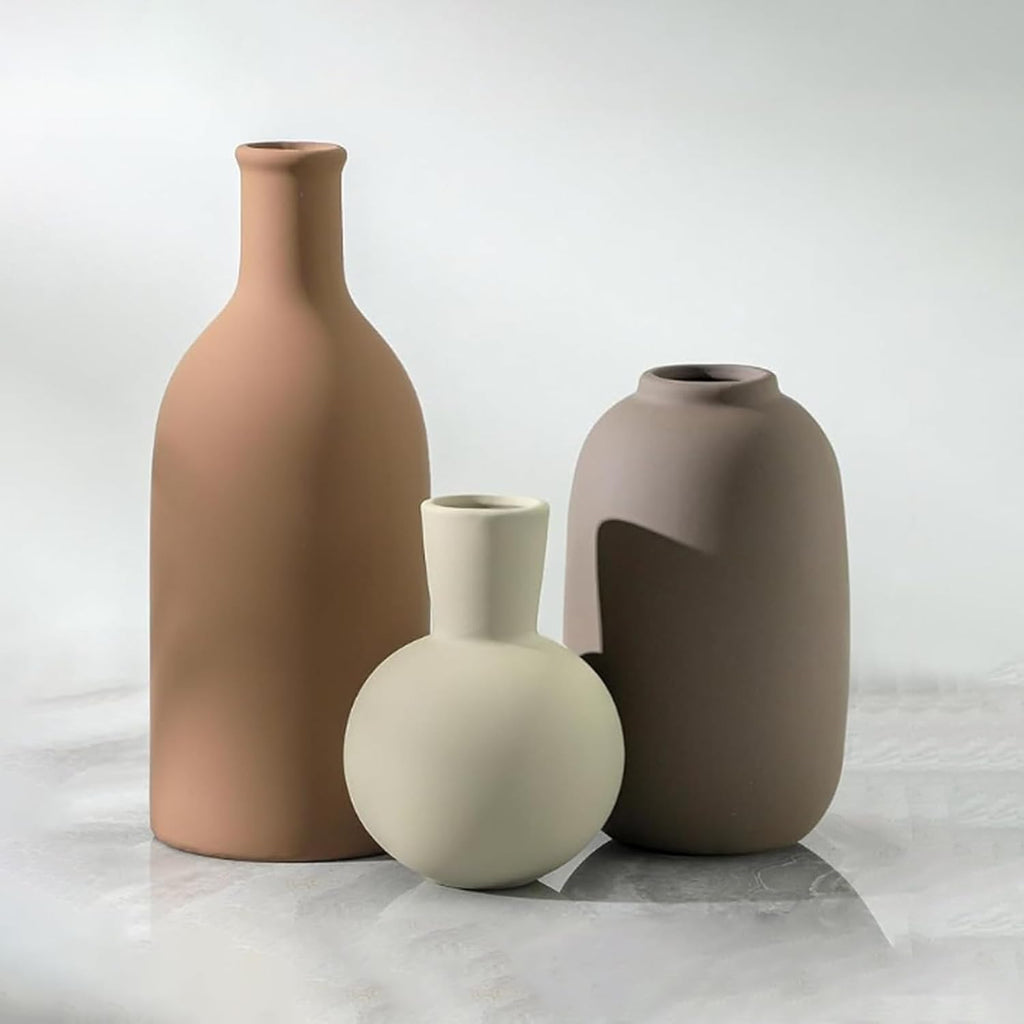 Modern Ceramic Vase Set, Neutral Decorative Vases for Home Decor, Small Flower Pottery Vase Sets for Pampas Grass Dried Flowers, for Happy Birthday Gifts, Self Care Gift
