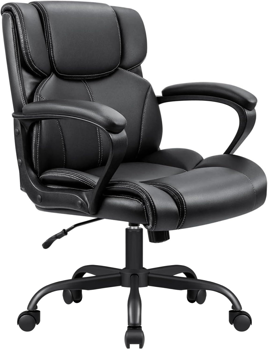 Furmax Mid Back Executive Office Chair Swivel Computer Task Chair with Armrests,Ergonomic Leather-Padded Desk Chair with Lumbar Support