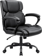 Furmax Mid Back Executive Office Chair Swivel Computer Task Chair with Armrests,Ergonomic Leather-Padded Desk Chair with Lumbar Support