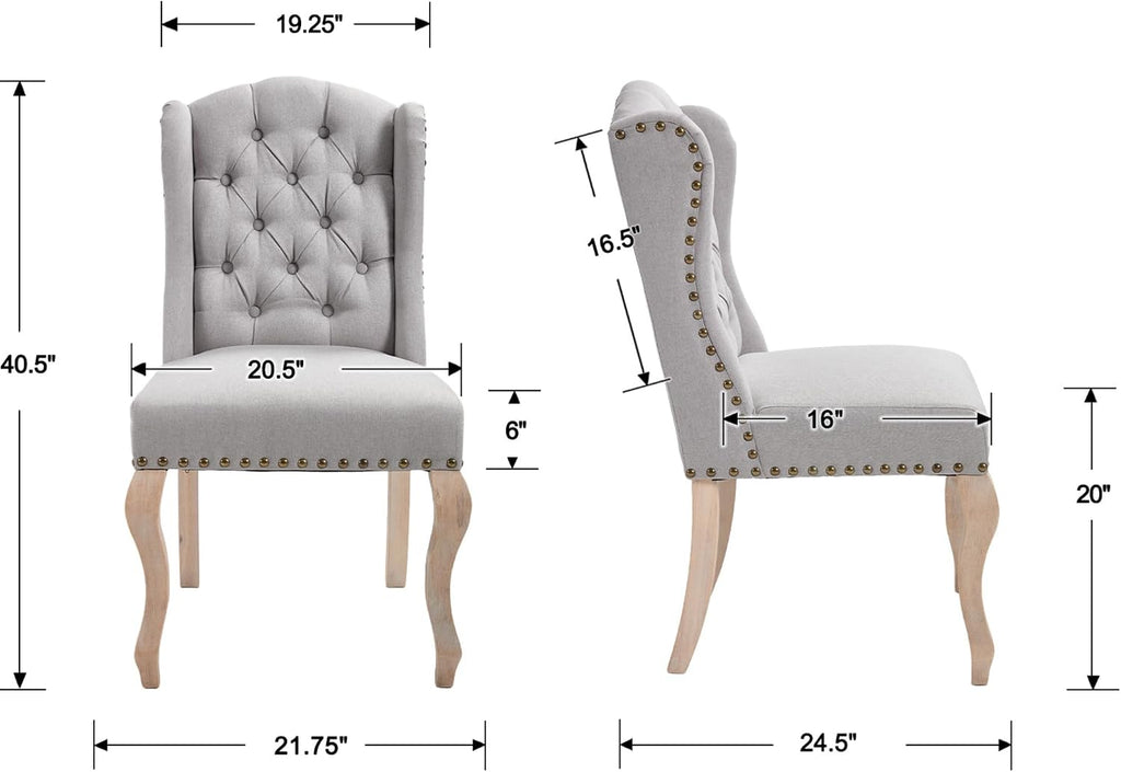 Upholstered Dining Chairs Set of 2 for Kitchen and Dining Room Farmhouse Fabric Tufted Accent Chairs for Living Room and Bedroom with Wooden Legs, Grey