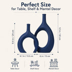 Navy Blue Unique Hollow Bud Vases Set of 2,Modern Snuggle and Huging Style Ceramic Vase for Pampas Grass,Living Room Decorations for Fireplace,Coffee Table Centerpiece,Mantle,Bookshelf Decor