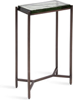 Kate and Laurel Aguilar Modern Glam Slim Side Table, 12 x 7 x 22, Green Glass and Bronze, Decorative Narrow End Table for Use as Skinny Bedroom Nightstand or Living Room Accent