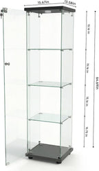 Display Cabinet with Glass Door and LED Light, 4-Shelf Glass Display Case, Curio Cabinet for Collectibles/Toys/Books,Black 64.6" H X 13.6" W X 15.7" L