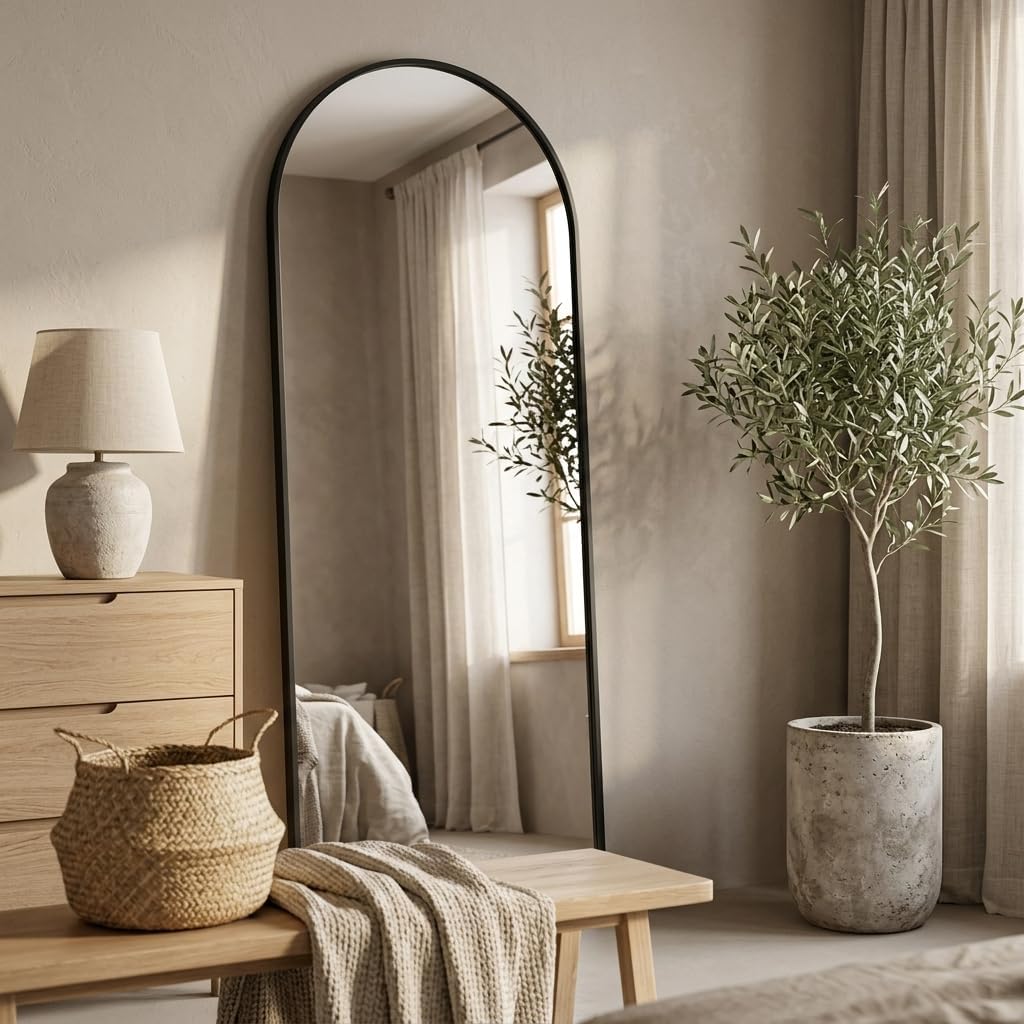 57"x18" Floor Mirror Full Length, Arched Full Length Mirror with Stand, Full Body Mirrors for Bedroom Living Room or Cloakroom Black