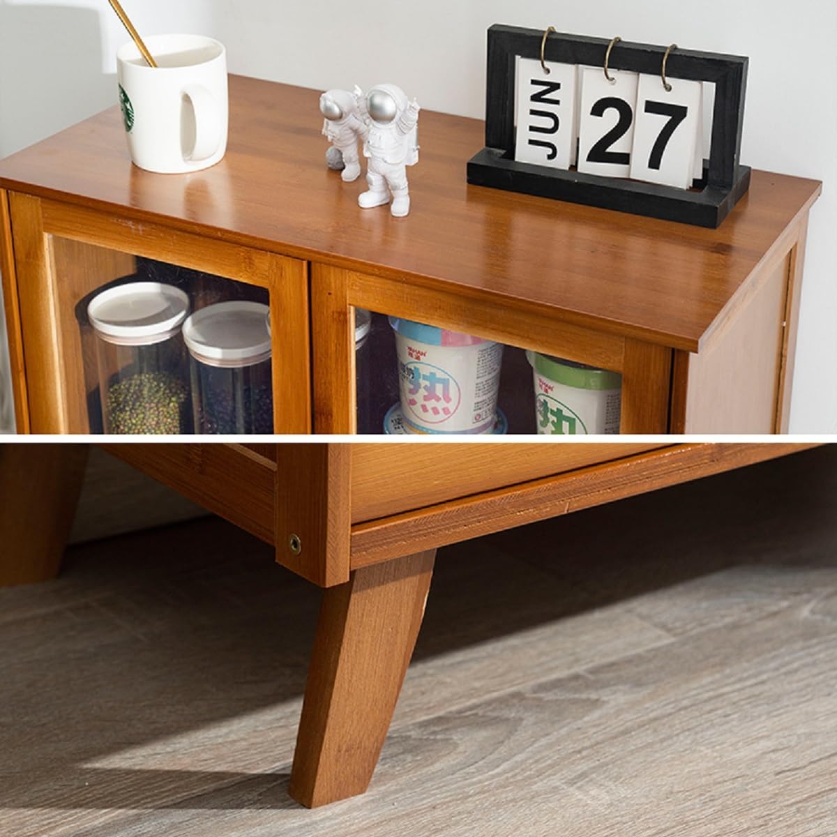 Gdrasuya10 Bamboo Buffet Sideboard Kitchen Pantry Storage Cabinet, 43inch Pantry Sideboard Cabinet with 3 Drawers Kitchen Cupboard Buffet Server Coffee Bar Storage Cabinét for Dinning Room