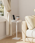 Yawinhe Small Metal Side Table,Versatile Coffee Drink Table with Weighted Base, End Table for Small Spaces with Phone Holder,Suitable for Living Room, Bedroom,7.8x7.8x21.6in,White,1 Pack,USZJ201W-1