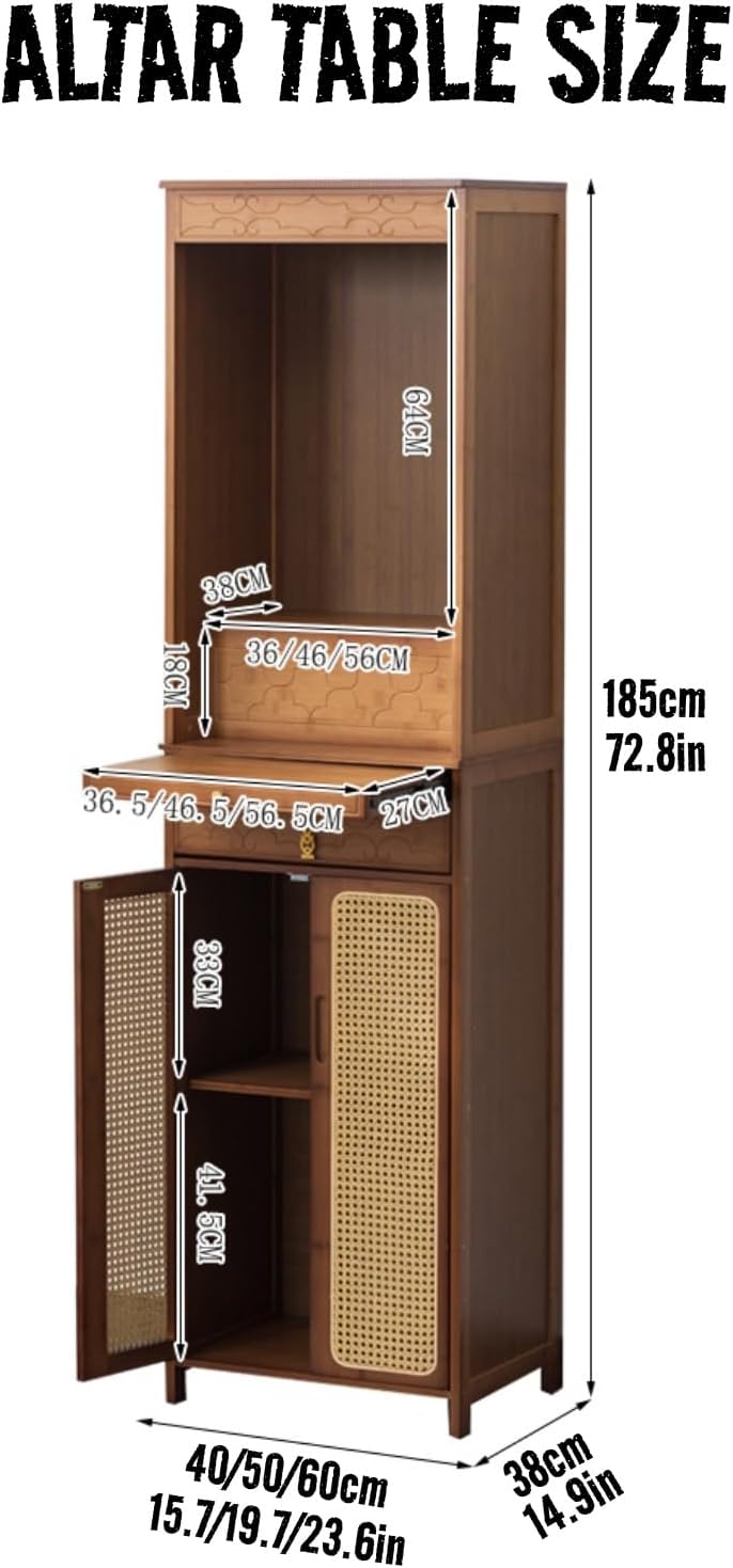 Altar Table with Double Door Storage & Layered Shelf,Chinese Style Buddhist Shrine Cabinet for Home Temple,Meditation Display Table with Vintage F Original Color L60xW38xH185cm/23.6x15x72.8in
