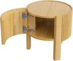 Natural Wood Round Fluted Side Table, Boho end Tables Living Room, Decorative Accent Table for entryway