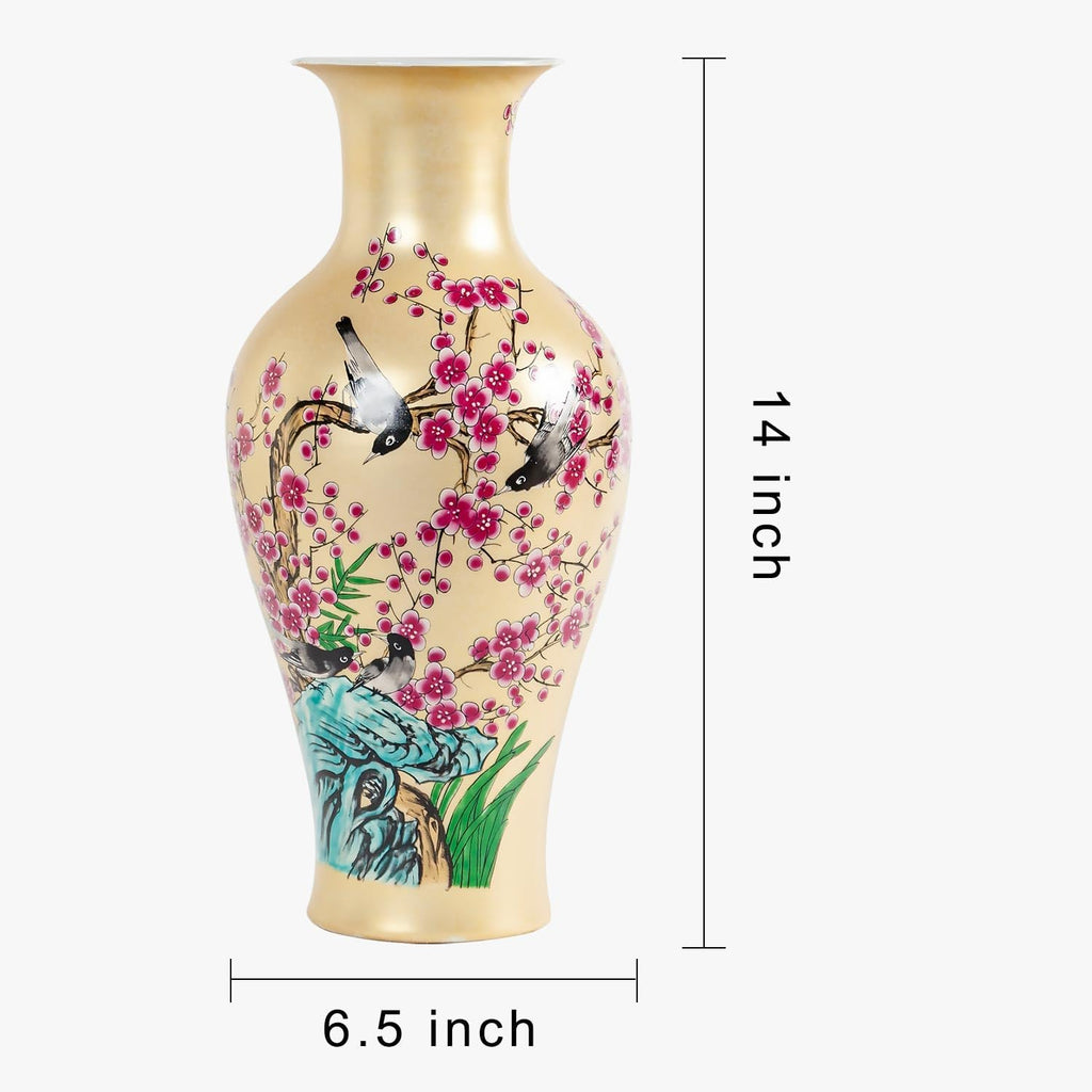 Qinlang 14 in Ceramic Vases for Flowers, Golden Flower Vase for Centerpieces