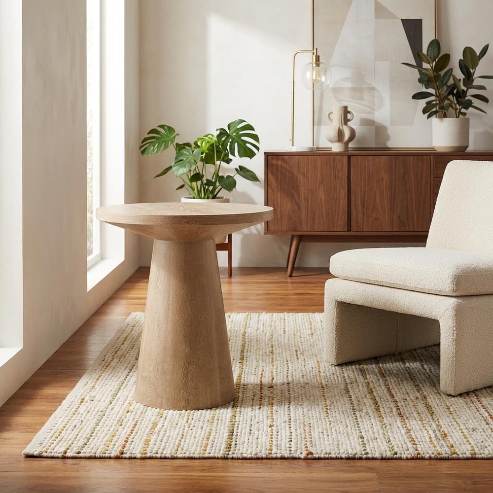 Starlight Canyon Home White Modern Round Solid Wood Pedestal End Table with Elegant Design, Durable Construction, Ideal for Living Room or Bedroom Decor